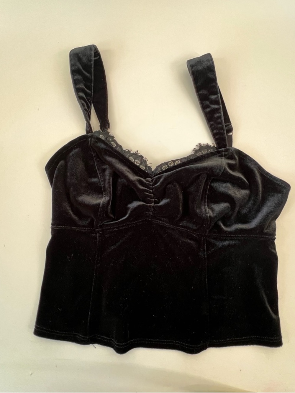 Abercrombie & Fitch Black Velvet Cropped Cami Top XS Vamp Goth Lace Romantic Y2K